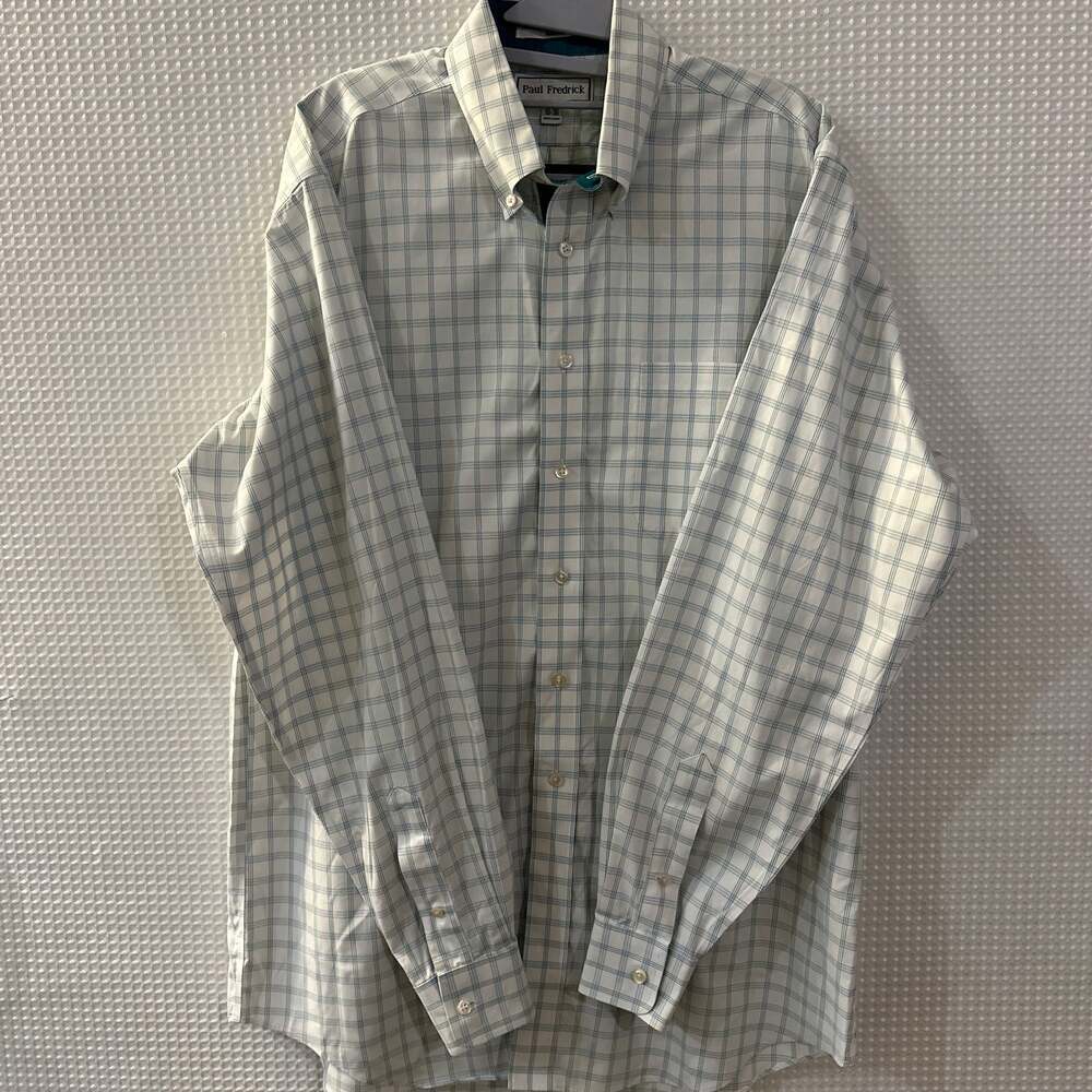 Paul Fredrick Non-Iron Cotton Windowpane Dress Shirt Blue White